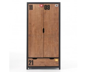 Armoire 2 portes avec tiroir en coloris brun ALAIN