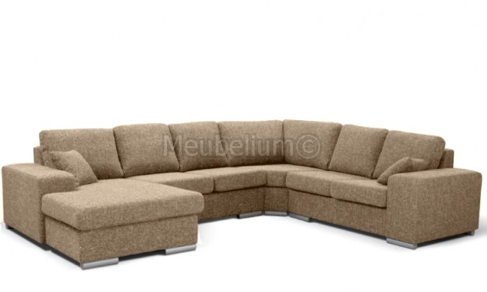 Canapé d’angle en forme de “U” avec une méridienne à gauche ou droit coloris tissu gris ALABA