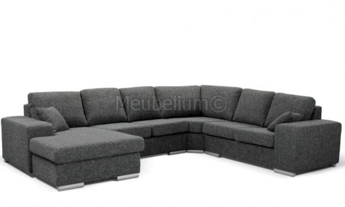 Canapé d’angle en forme de “U” avec une méridienne à gauche ou droit coloris tissu gris foncé ALABA