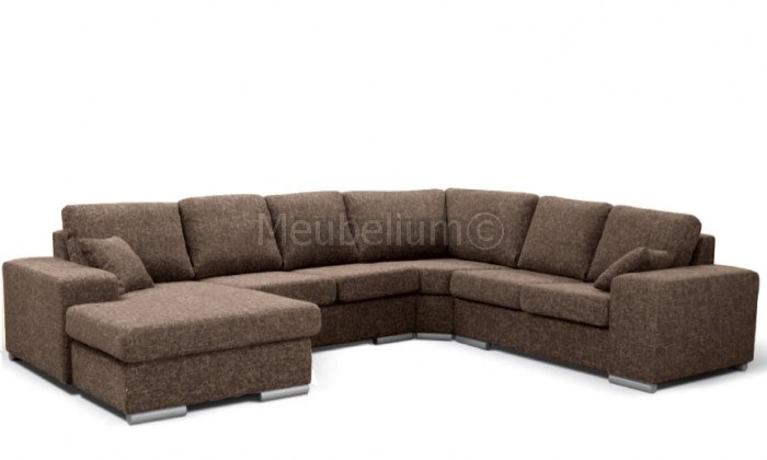 Canapé d’angle en forme de “U” avec une méridienne à gauche ou droit coloris tissu brun ALABA