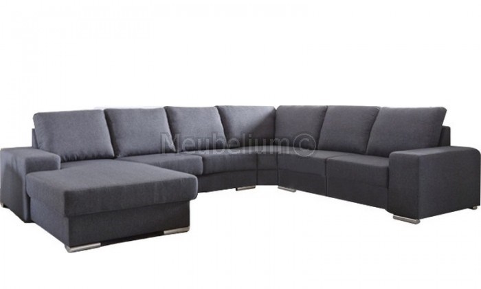 Canapé d’angle en forme de “U” avec une méridienne à gauche ou droit coloris tissu gris ALAMAK
