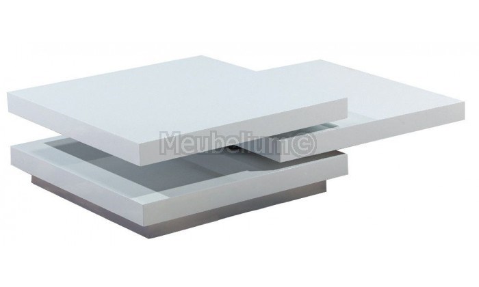 Table basse carrée en MDF avec 3 plateaux pivotants coloris blanc laqué STAR