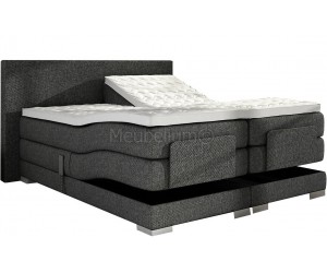 Lit boxspring electrique 160 x 200 cm en tissu gris lux bed pas cher spring box premium PRESTIGE