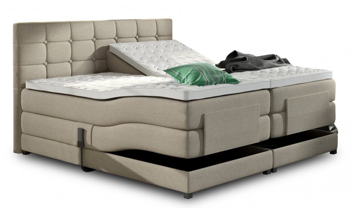 Lit boxspring electrique 160 x 200 cm en tissu beige lux bed pas cher spring box premium PRESTIGE
