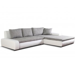 Canapé d'angle convertible lit en tissu gris et simili cuir blanc CADIZ
