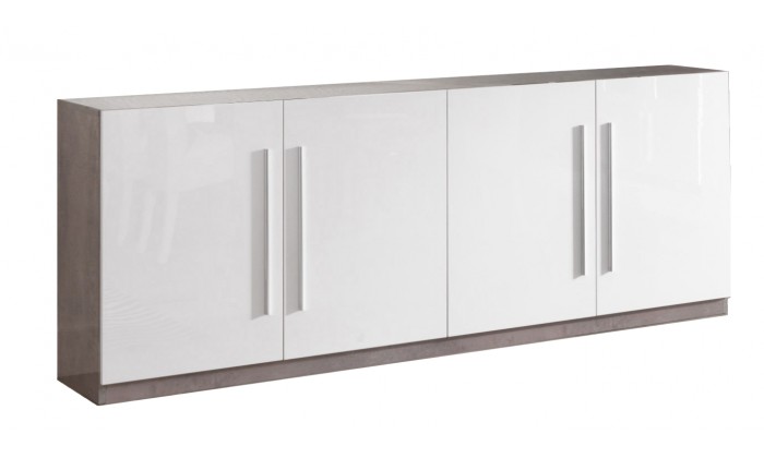Bahut design 4 portes battantes coloris blanc et marbre gris laquée Odetta-1