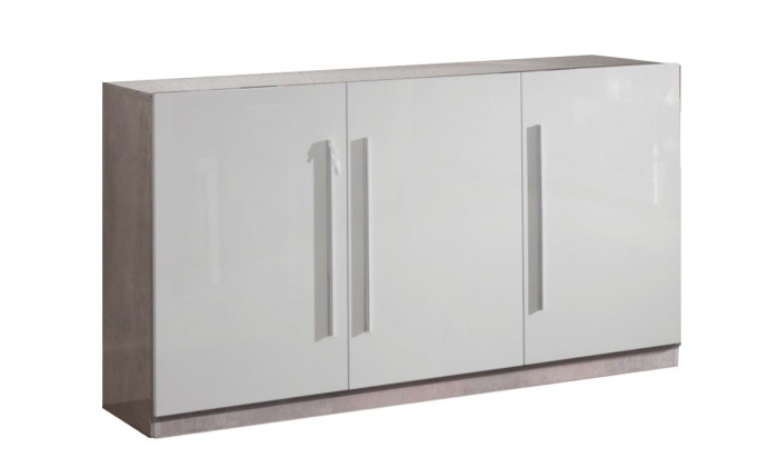 Bahut design 3 portes battantes coloris blanc et marbre gris laquée Odetta-1