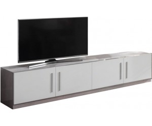 Meuble tv 208cm 4 portes battantes blanc et marbre gris laquée Odetta-1