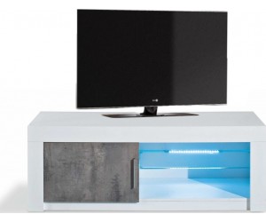Meuble TV 2 portes avec led 150 cm blanc/marbre laqué Armel
