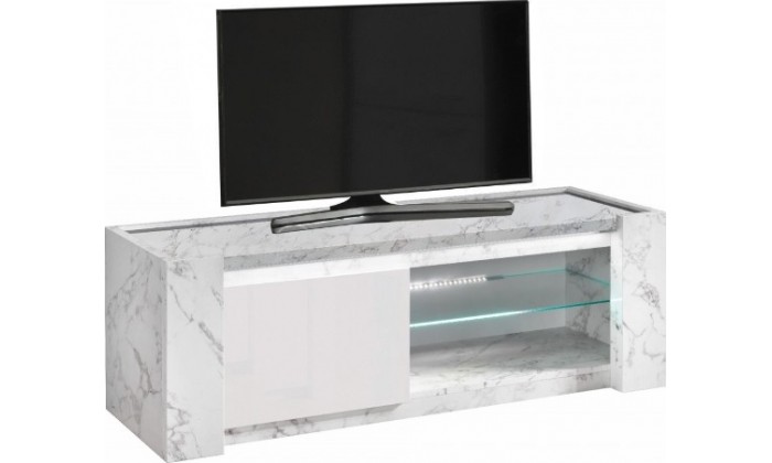 Meuble TV avec led 150 cm blanc/marbre laqué Victoire-1