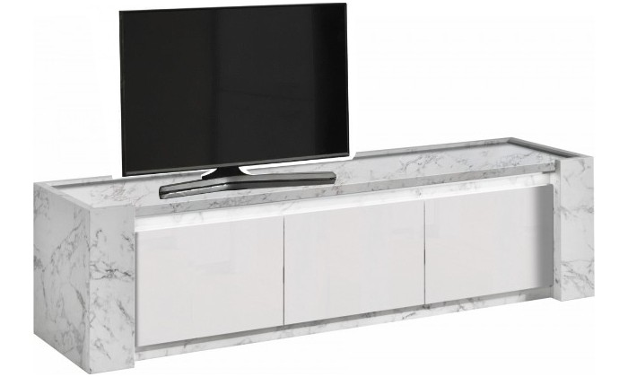 Meuble TV avec led 195 cm blanc/marbre laqué Victoire-1