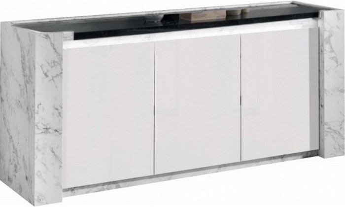 Bahut design 3 portes battantes coloris blanc et noir marbre Victoire-2