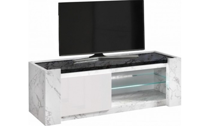 Meuble TV avec led 150 cm blanc/ noir marbre laquée Victoire-2