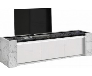 Meuble TV avec led 195 cm blanc/ noir marbre laquée Victoire-2