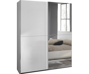 Armoire 148 cm 2 portes coulissantes design blanc laqué et miroir qualité italien AMARIO