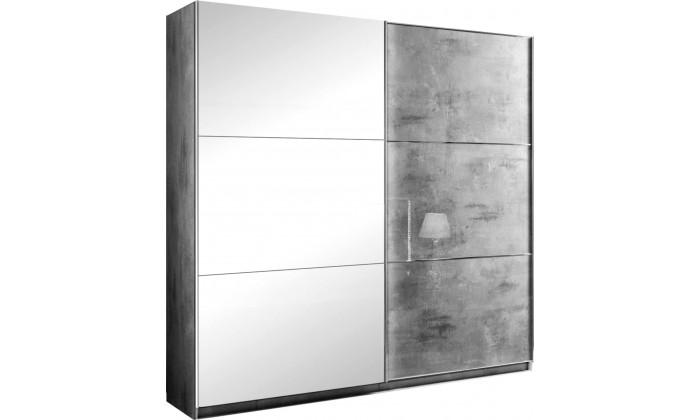 Armoire 180 cm 2 portes coulissantes design marbre gris laqué et miroir qualité italien AMARIO