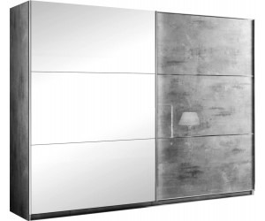 Armoire 233 cm 2 portes coulissantes design marbre gris laqué et miroir qualité italien AMARIO