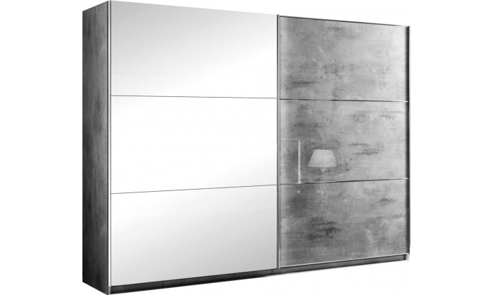Armoire 233 cm 2 portes coulissantes design marbre gris laqué et miroir qualité italien AMARIO