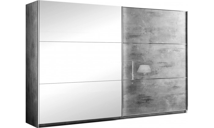 Armoire 263cm 2 portes coulissantes design marbre gris laqué et miroir qualité italien AMARIO