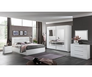 Chambre adulte moderne laquée blanche Clemence