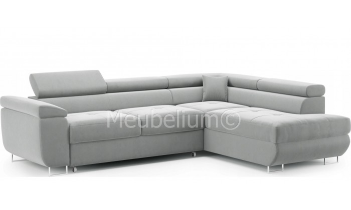 Canapé d’angle convertible lit avec coffre de rangement tissu velours velvet anti-tâche DAMIEN